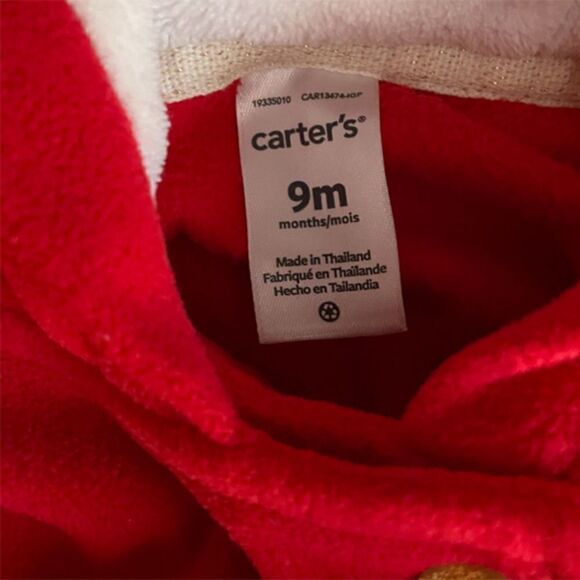 ❤️ Carter's Hoodie Fleece Red Peplum Jacket Size 9 Months - Picture 4 of 6